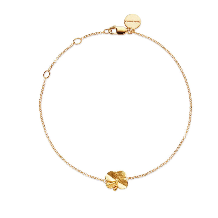 Flora Danica Klavertje vier armband verguld zilver met fijne ketting en klavertje vier hanger in goud. Model 907-FLC-BR-G-1