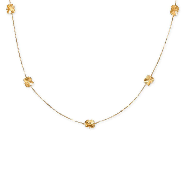 Flora Danica Klavertje vier Halsketting met vijf klavertjes in gepolijste vergulde look, model FLC-NELO-G-1.