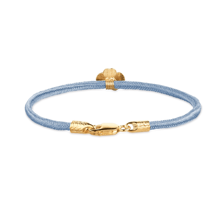 Flora Danica Clover Zijden Armband Blauw Verguld, blauw zijden koord en vergulde details, Model 907-flc-zijde-blauw-g-001-2.