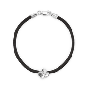 Flora Danica Klavertje Vier Zijden Armband Zwart - Zilver