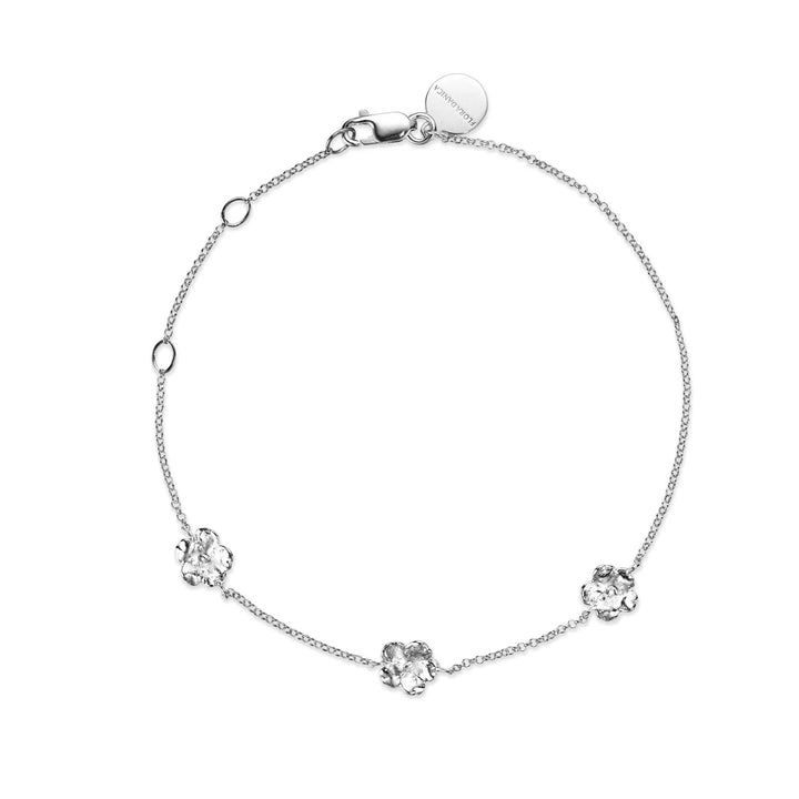 Flora Danica Vergeet-mij-nietje Armband zilver met drie bloemen aan fijne ketting, Model 907-fmn-br-s-1.