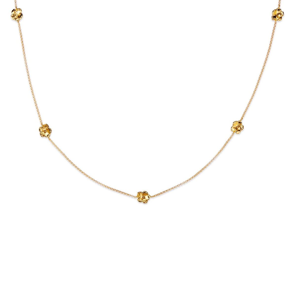 Flora Danica Vergeet-mij-nietje ketting zilver verguld met kleine vergulde bloemdetails, model 907-FMN-NE-G-1.