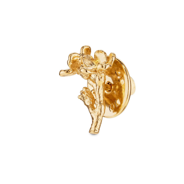 Flora Danica Vergeet-mij-nietje, verguld, close-up detail van bloem en stengel. Model 907-FMN-PI-G-2