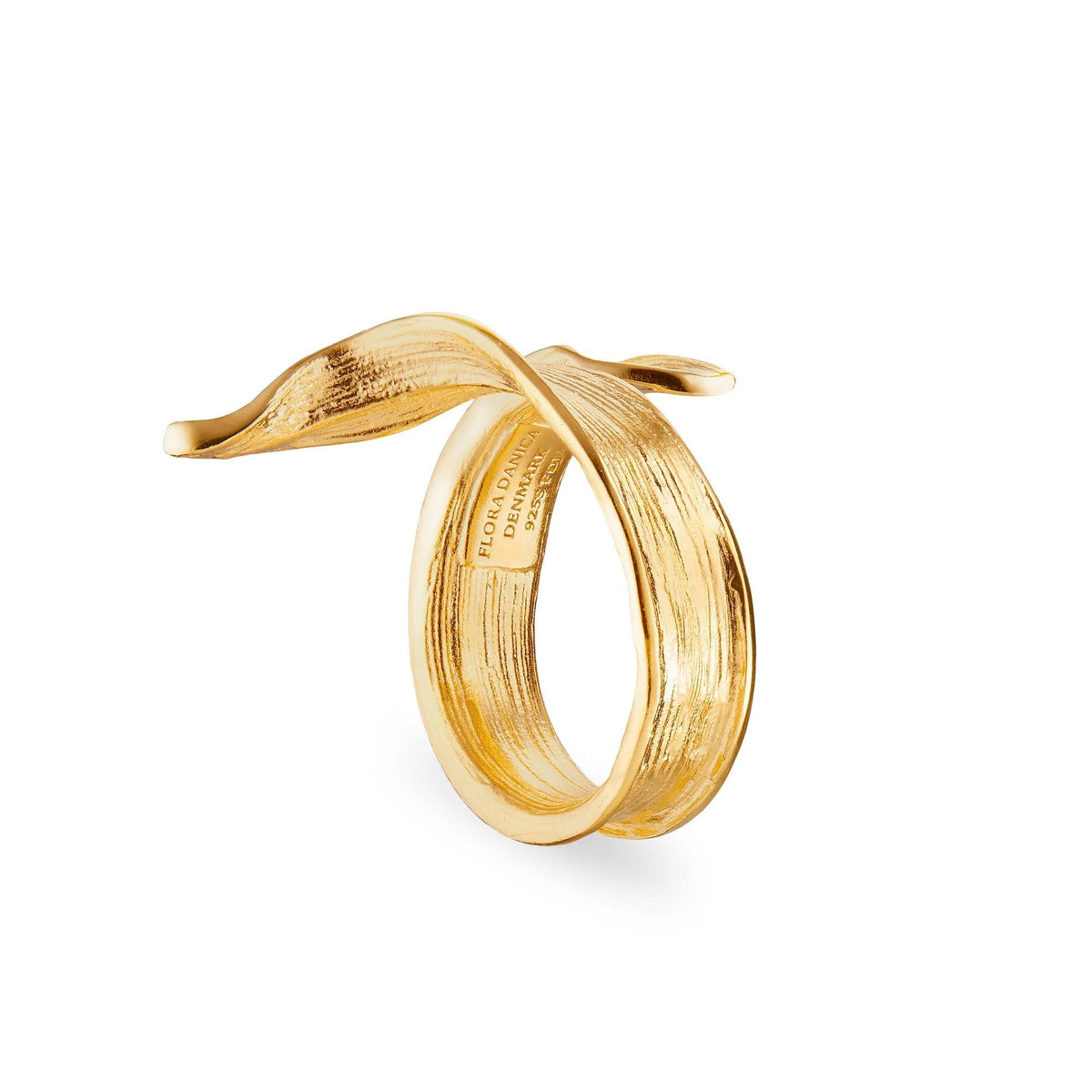 Flora Danica Grass Statement Ring Zilver Vergulde, organische bladvormige ring in mat gouden look, Model 907-GR-STRI-G-001