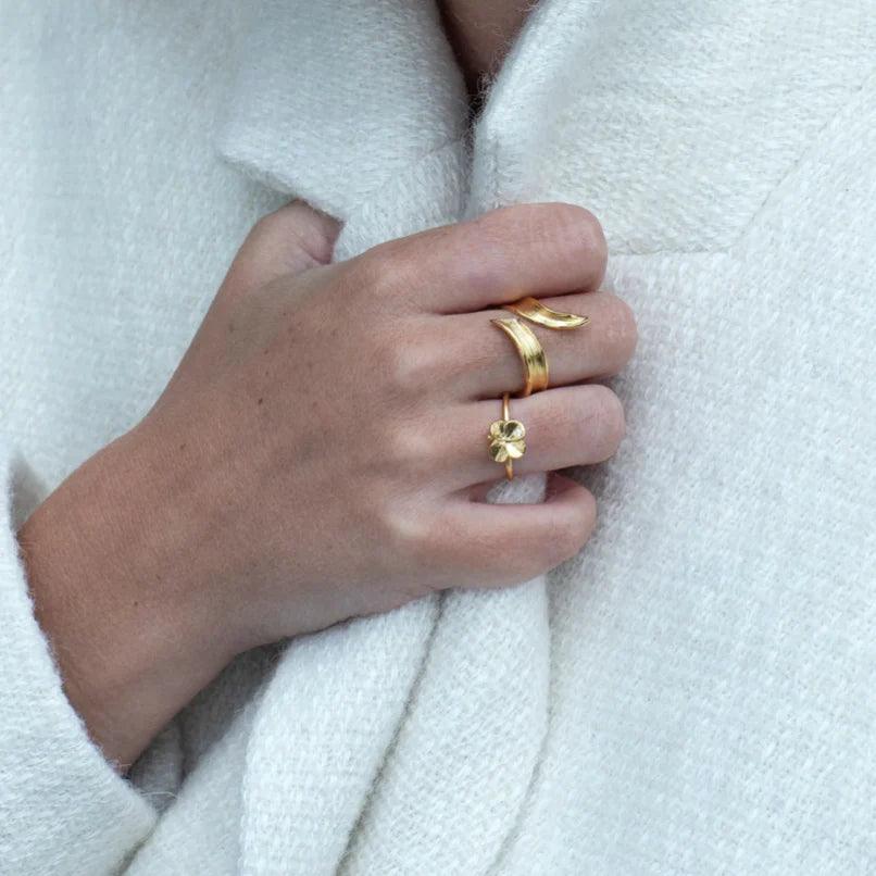 Flora Danica Græs Statement Ring - Sølv Forgyldt - Ringe - 907.GR-STRI-G-001