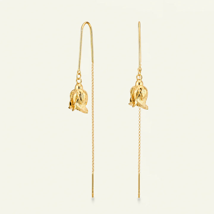 Flora Danica Rozenoorhangers verguld met rozenknopdetail en lange ketting, model G-1