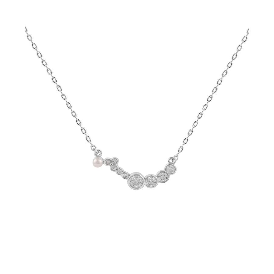 Hultquist Copenhagen Zilveren Harper ketting met zirkonia, elegante ketting met heldere stenen en pareldetail. Model1S08606S-1