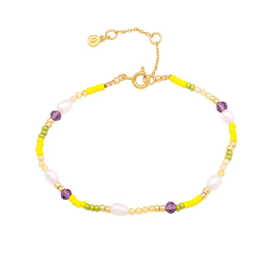 Hultquist Copenhagen Lillian Parelarmband met gele, groene en paarse parels en zoetwaterparels, model S08614G-1.