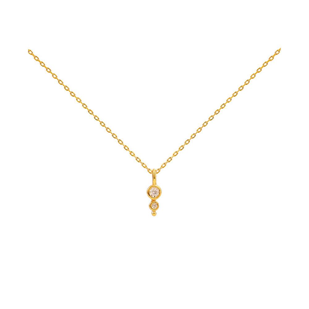 Hultquist Copenhagen Magnolia ketting met twee ronde heldere stenen in vergulde ketting, model S08554G-1