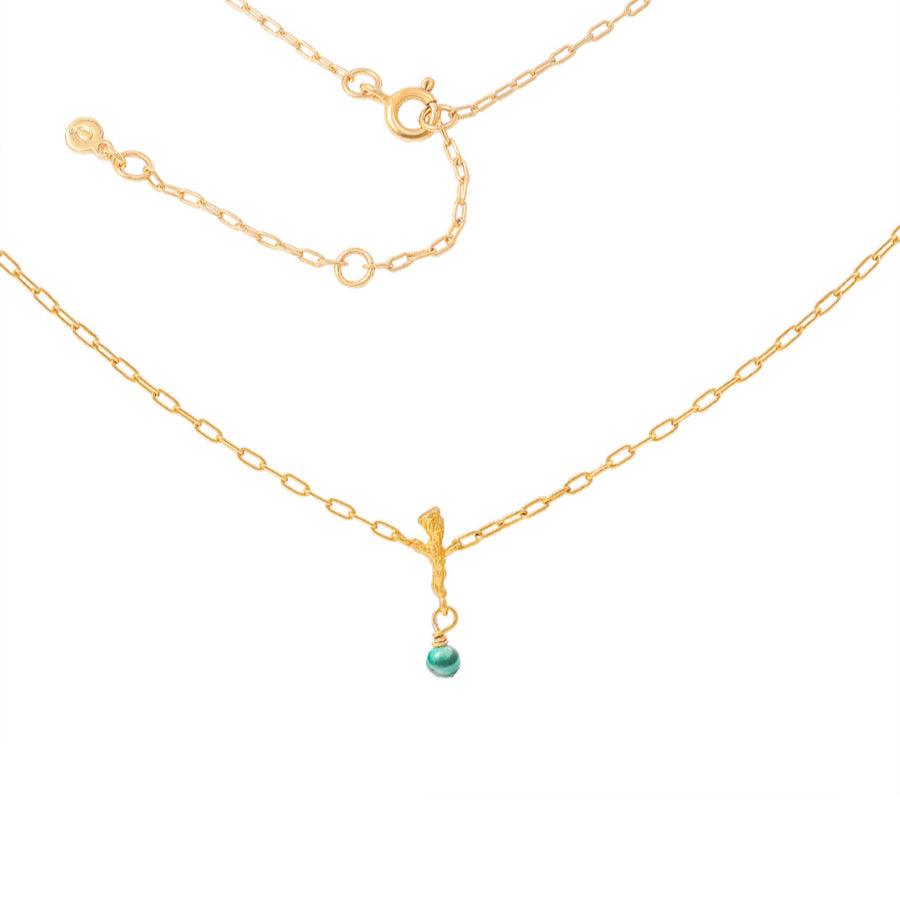 Hultquist Olivijn ketting Verzilverd met kleine groene parel in elegant kettingontwerp. ModelS08471G-S08471G-1