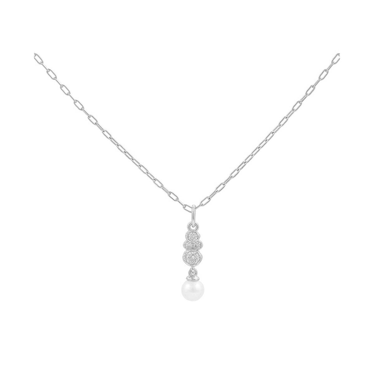 Hultquist Scarlet ketting 925 sterling zilver met parelhanger en fonkelende details aan de ketting. ModelS08631S-1