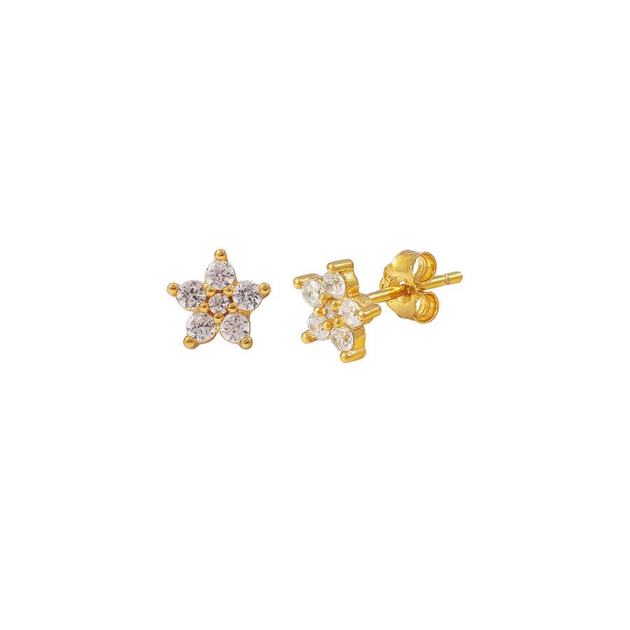 Hultquist STELLA GRANDE Stud Earrings toont vergulde stervormige studs met heldere stenen. ModelS08478G