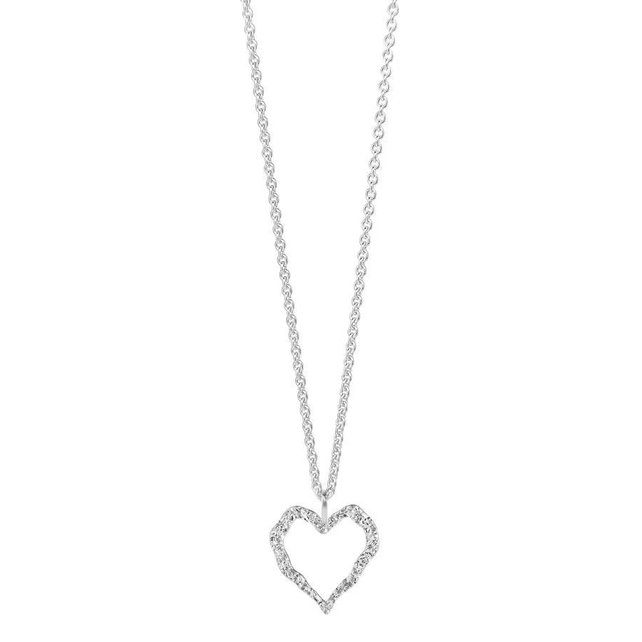 Jeberg Jewellery Heart Me Ketting in zilver met open hart hanger aan eenvoudige ketting. Model42502-1