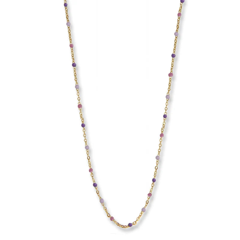 Jeberg Jewellery Lavendel ketting in verguld zilver met kleine paarse en roze parels, elegante ketting. Model 4630-42-G
