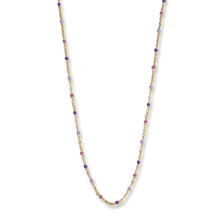 Jeberg Jewellery Lavendel ketting in verguld zilver met kleine paarse en roze parels, elegante ketting. Model 4630-42-G