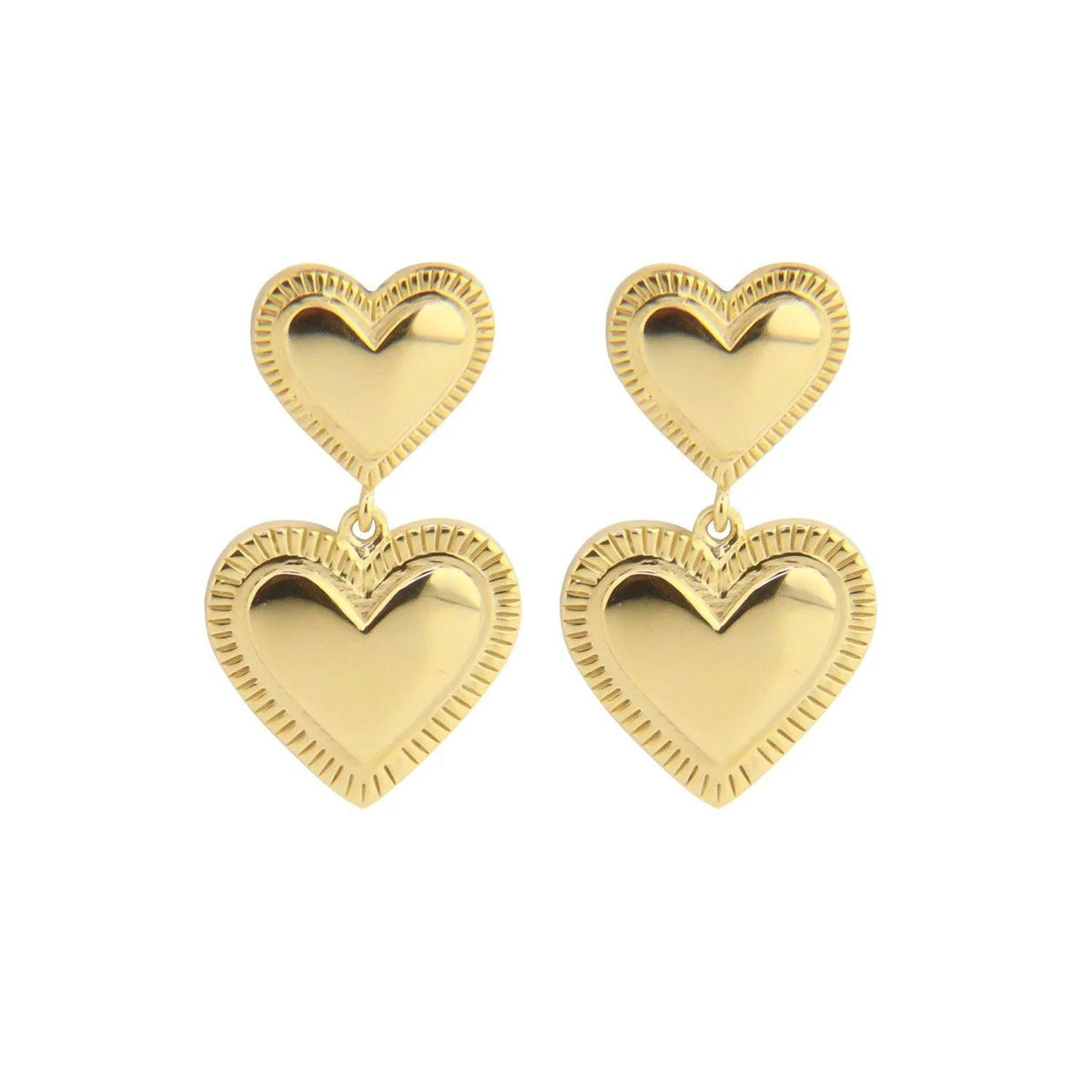 Jeberg Jewellery Rouge Noir Plain Heart vergulde oorbellen met dubbele harten in goud, Model 52905-1