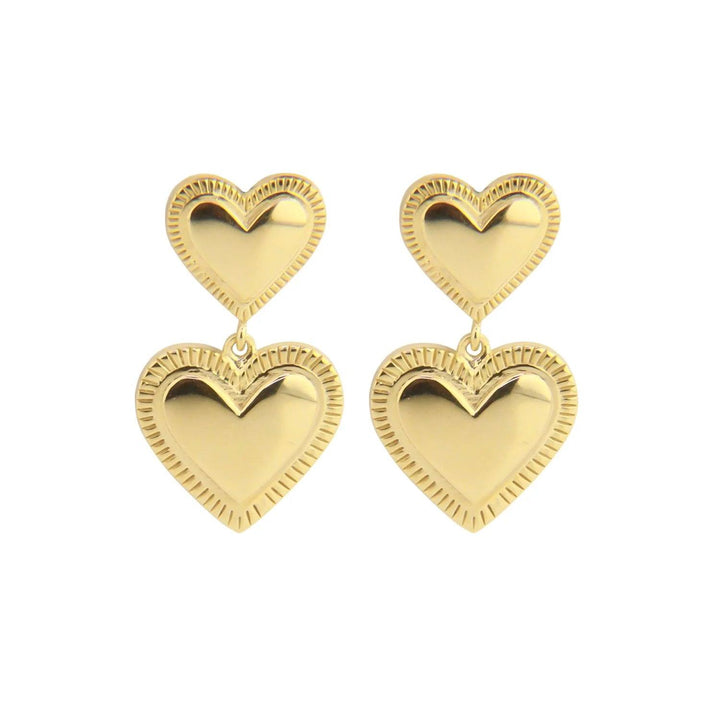 Jeberg Jewellery Rouge Noir Plain Heart vergulde oorbellen met dubbele harten in goud, Model 52905-1