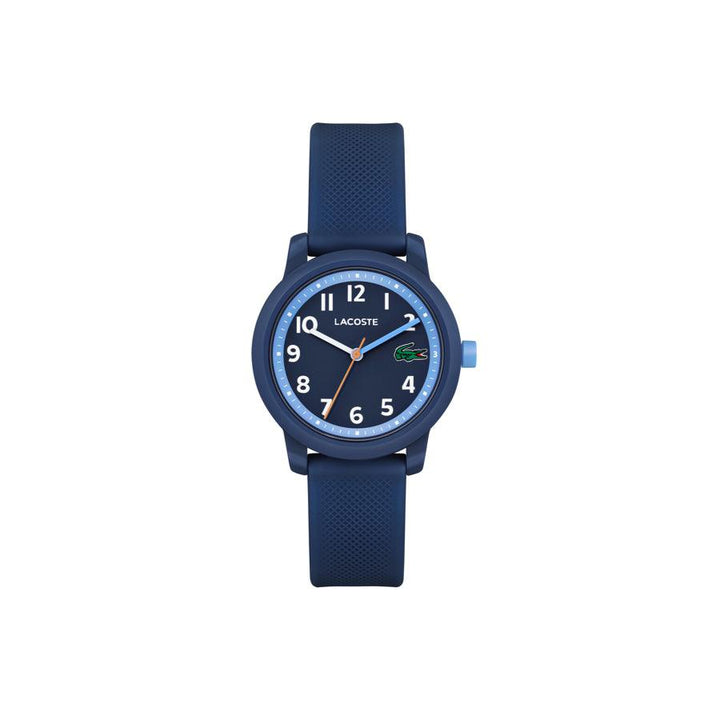 Lacoste Junior WATCH 12.12 BLA toont een blauw horloge met rubberen band en analoge wijzerplaat. Model 2030043.