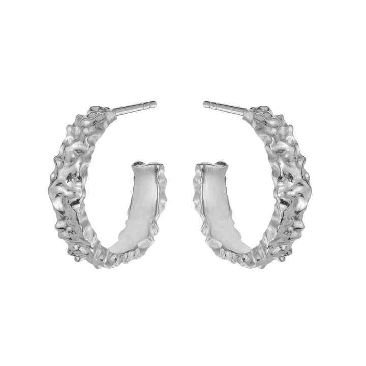 maanesten aio medium oorbellen in zilver met een organisch, ruw oppervlak. Model 9566c-9566c-1