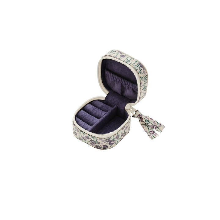 Maanesten Alice Sieradendoos Purple Heart met paars velours en patroonstof, open zicht, Model 4196-2