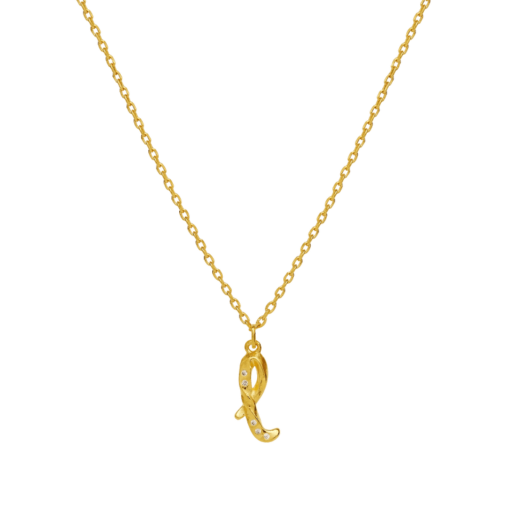 maanesten-alphabet-letter-halskaede-forgyldt-bogstavs-vedhaeng-a-z viser en forgyldt halskæde med et bogstavsvedhæng i guld og små klare sten, Model 2744a-012-12.