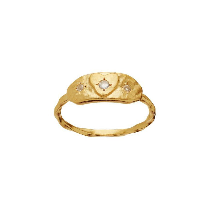 maansteen-amariet-vergulde ring met geslagen oppervlak, hart en steen, Model 4840a-001