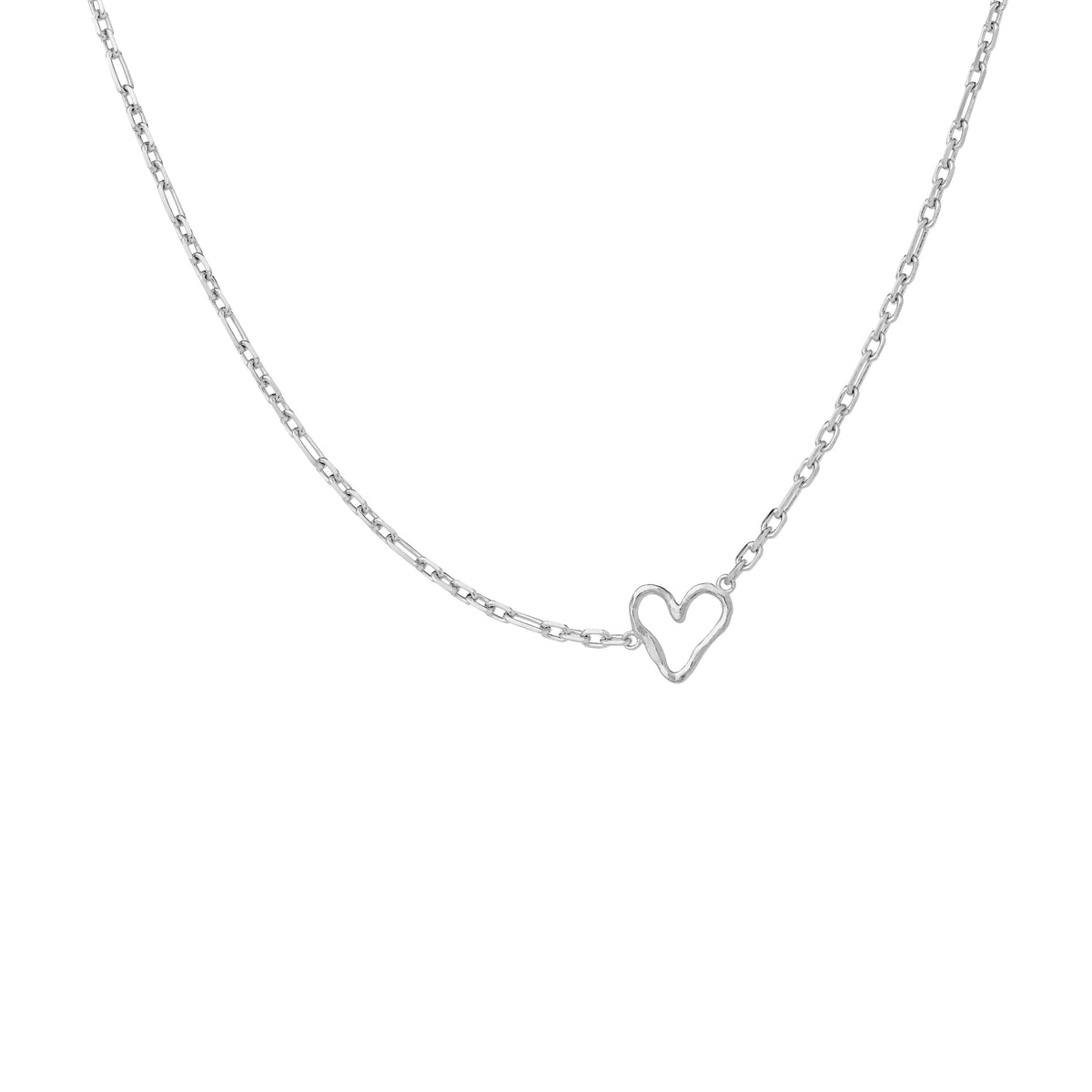 Zilveren Maanesten Ayiya ketting met harthanger afgebeeld tegen een witte achtergrond, model 2737c-1