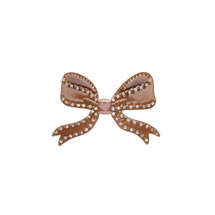 De Moonstone Bow Hair Clip Mocha heeft een bruine strikhaarclip met fonkelende steentjes. Model 4012 - één maat.