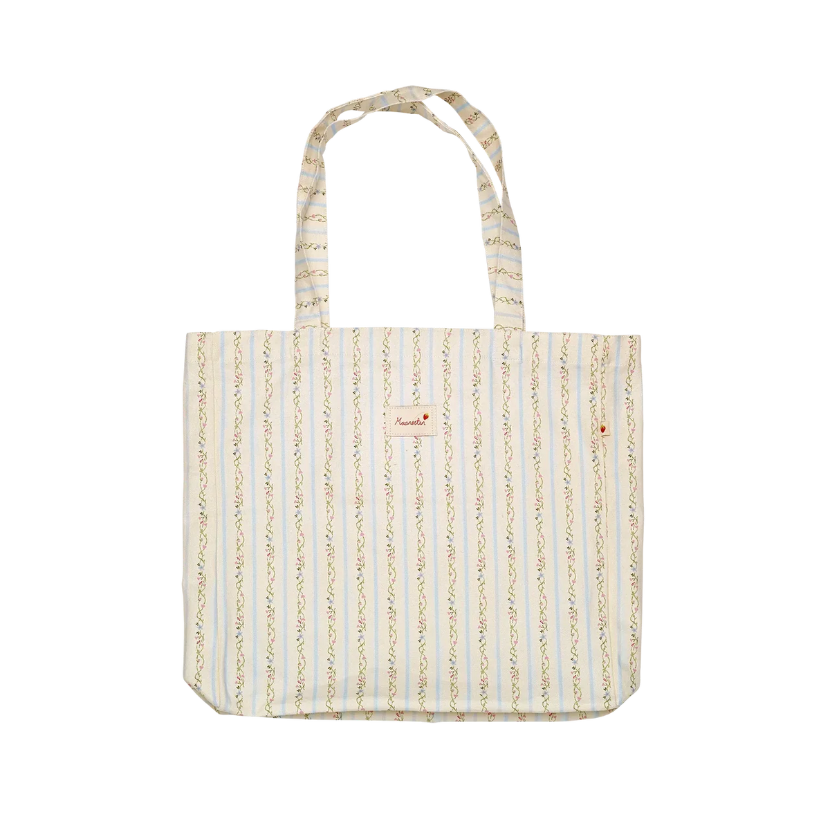 maanesten canvas totebag zomerstrepen blauw met lichtblauwe en pastelstrepen, model 4121-onesize
