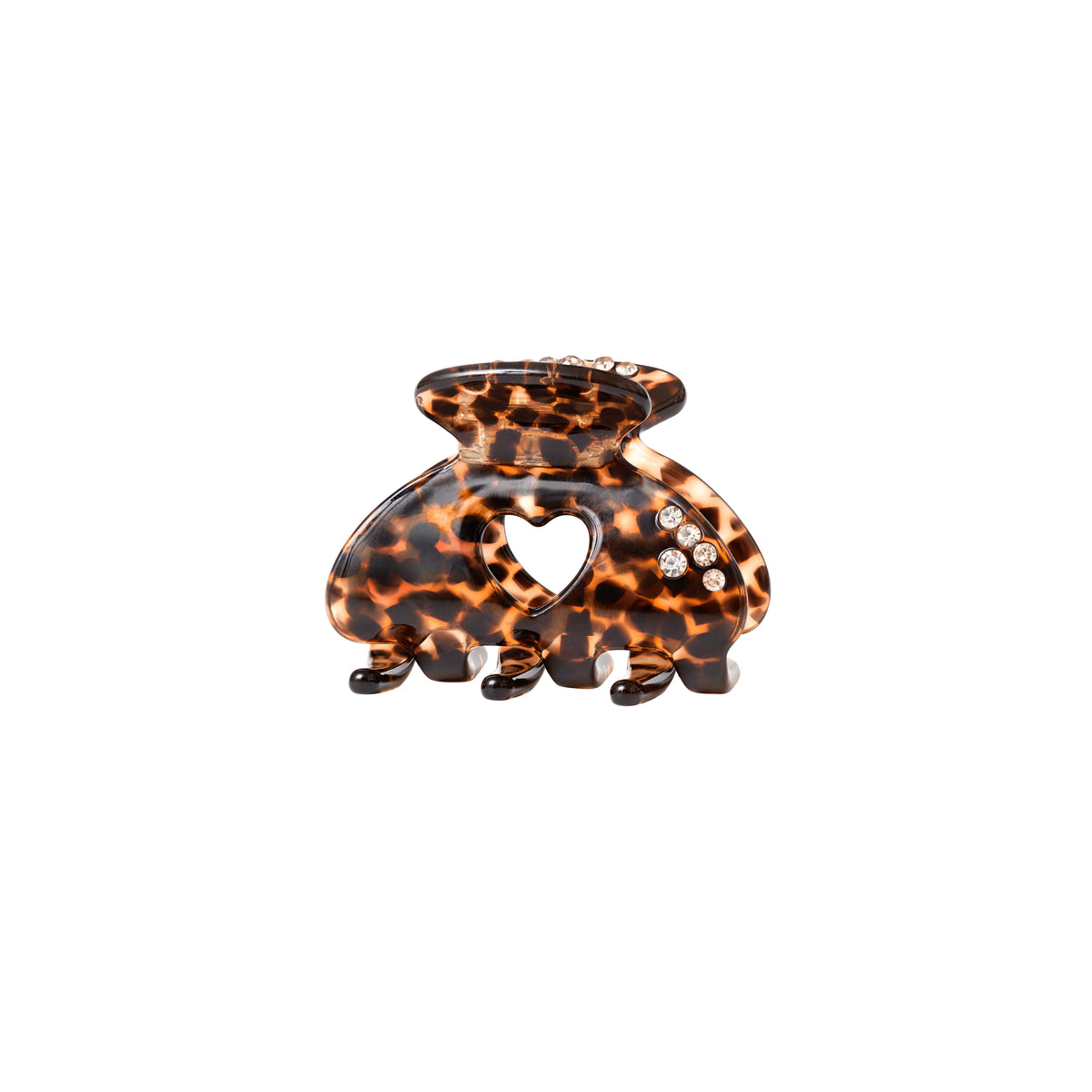 Maanesten Cerys Leopard haarclip met hartvormige uitsparing en kleine heldere steentjes. Model 2026-4205-1