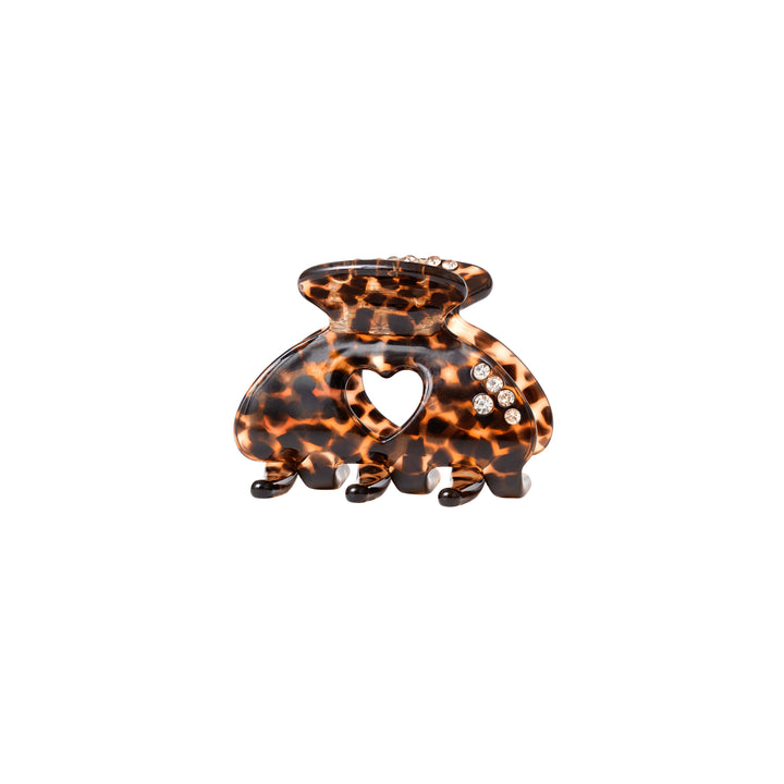 Maanesten Cerys Leopard haarclip met hartvormige uitsparing en kleine heldere steentjes. Model 2026-4205-1