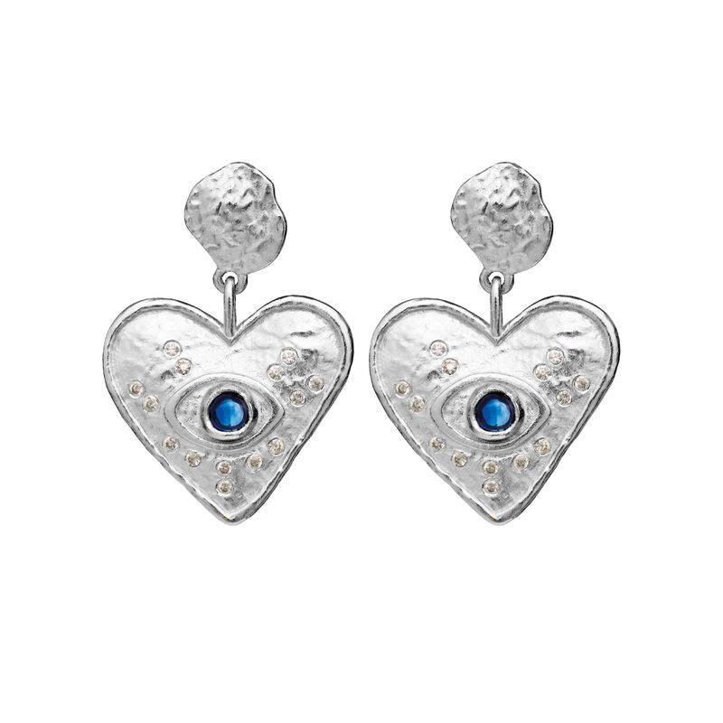 Maanesten Constantine Oorbellen in zilver met hartvorm en blauwe steen in het midden, Model 9850c-9850c-1.