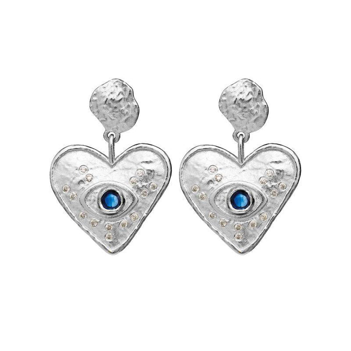 Maanesten Constantine Oorbellen in zilver met hartvorm en blauwe steen in het midden, Model 9850c-9850c-1.