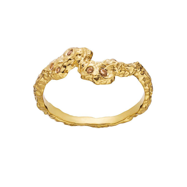 Maansteen Frida Ring verguld met organische vormen en kleine heldere stenen, Model 4775a-4775a-001