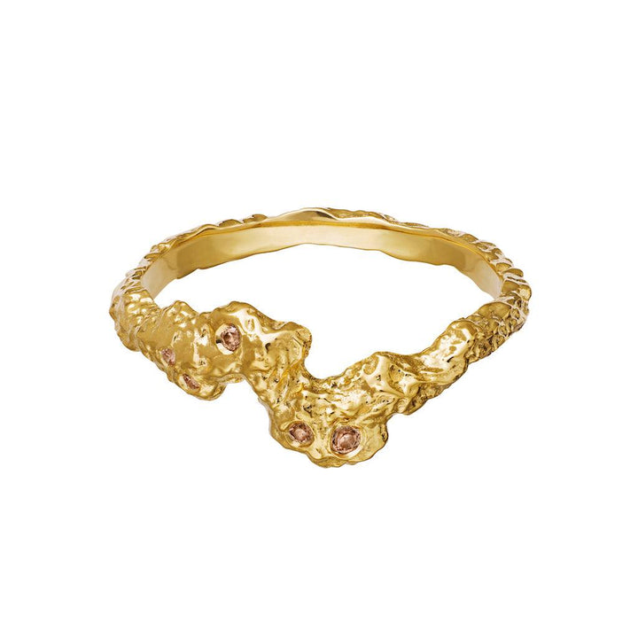 maansteen frida ring verguld met uniek organisch design in verguld materiaal en kleine roze steentjes, Model 4775a-4775a-001