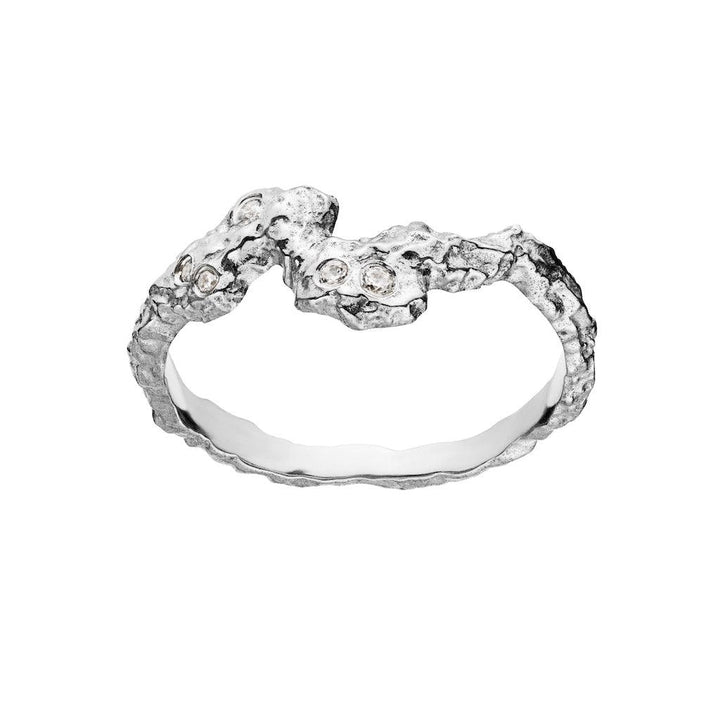 Maanesten frida-ring in zilver met ruw oppervlak en kleine heldere stenen, model 4775c-4775c-001