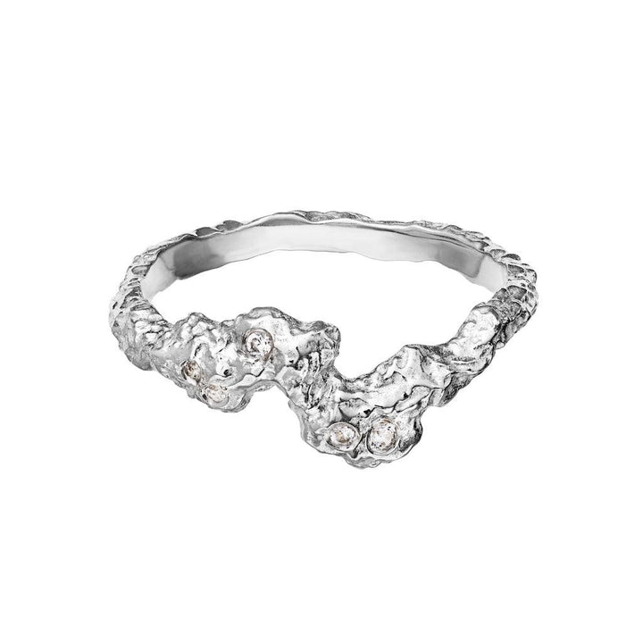 Maansteen Frida Ring in zilver met organische structuur en kleine heldere stenen, model 4775c-4775c-001.