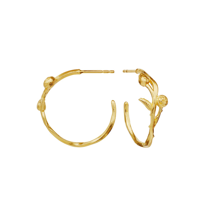 Maanesten Kalyna vergulde oorbellen met roos in organisch bloemmotief op witte achtergrond. Model 9993a-2.