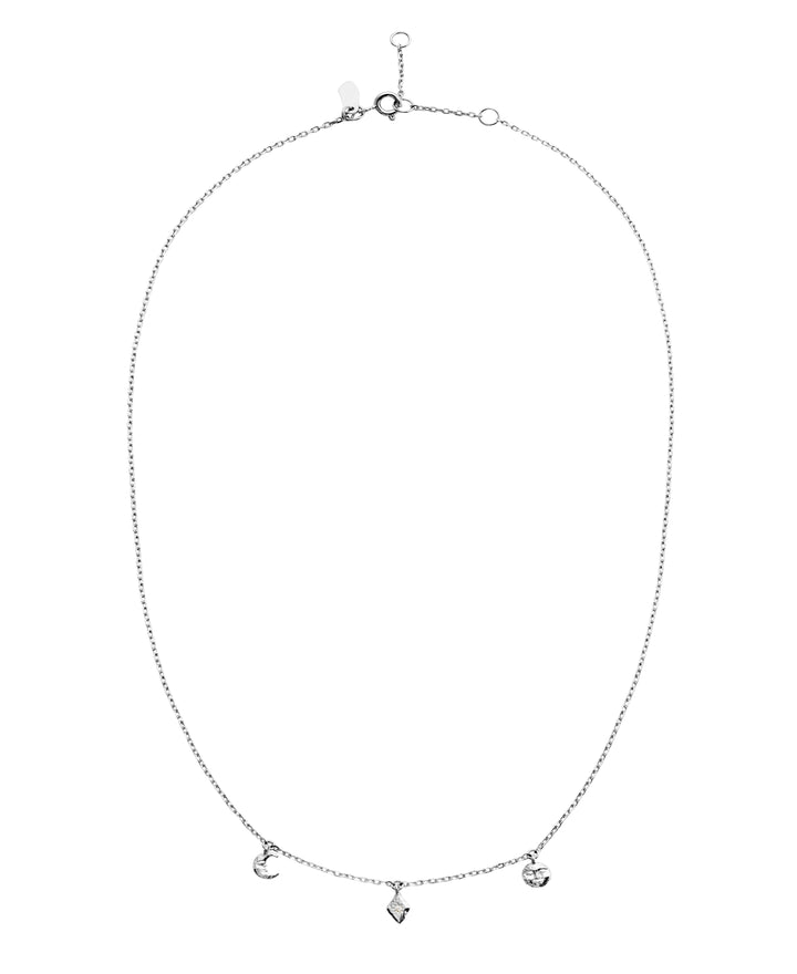 Maanesten Lea zilveren ketting met fijne hangers in maan, diamant en cirkel, model 2806c-2.