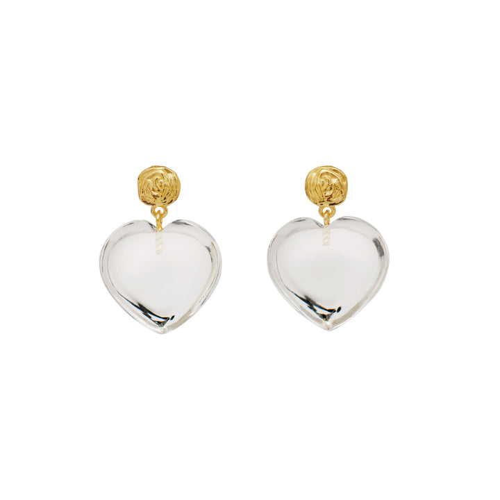 maanesten lemona grande vergulde hartoorbellen met heldere harthangers en gouden details, Model 9976a