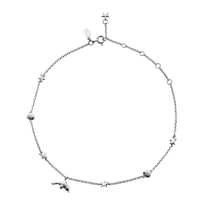 maansteen lilo enkelketting zilver met fijne zeemotieven en kleine hangers, model 8627c-1