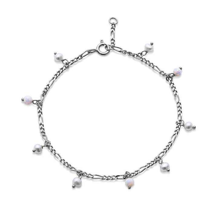 Maanesten Lula Witzilveren armband met kleine witte parels aan een zilveren ketting, model 8519c-8519c-1.