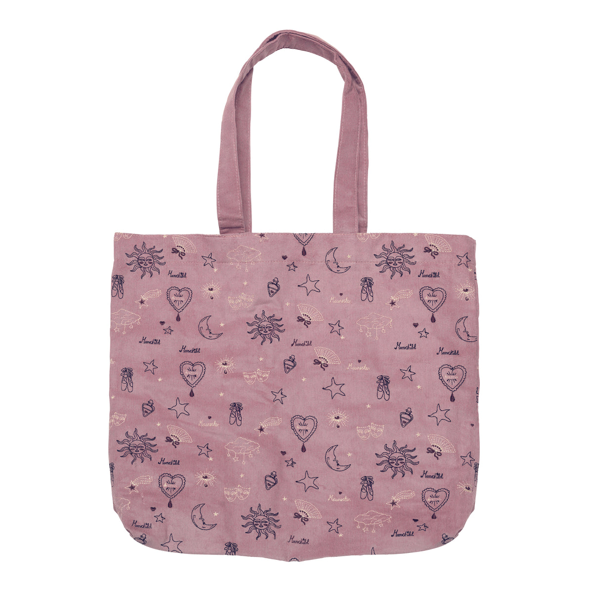 Maanesten Magic Corduroy Totebag Theatre Magical Purple met paars fluweel en magische motieven, Model 4102-1