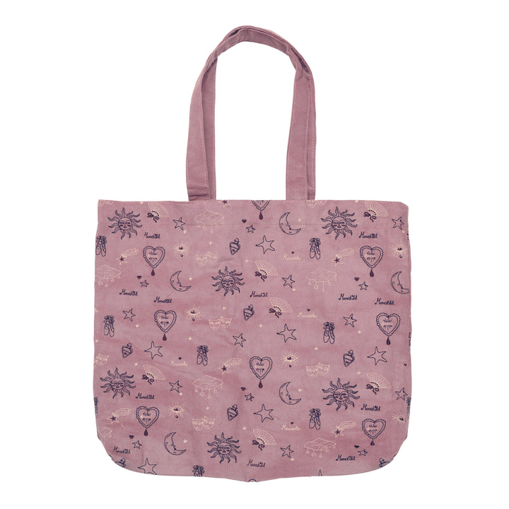 Maanesten Magic Corduroy Totebag Theatre Magical Purple met paars fluweel en magische motieven, Model 4102-1
