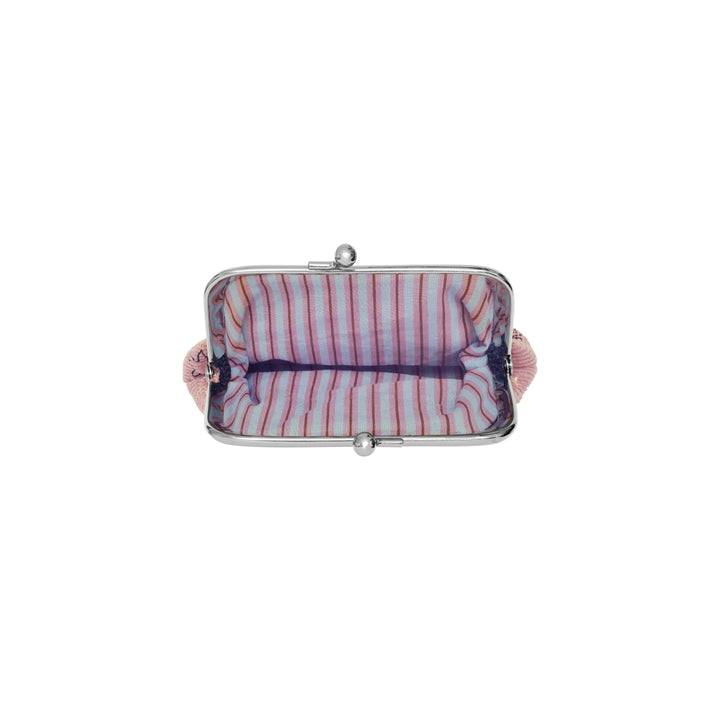 Maanesten Magic Small Pouch Magical Purple met gestreepte voering en zilverkleurig metalen frame, bovenaanzicht. Model 4099-2