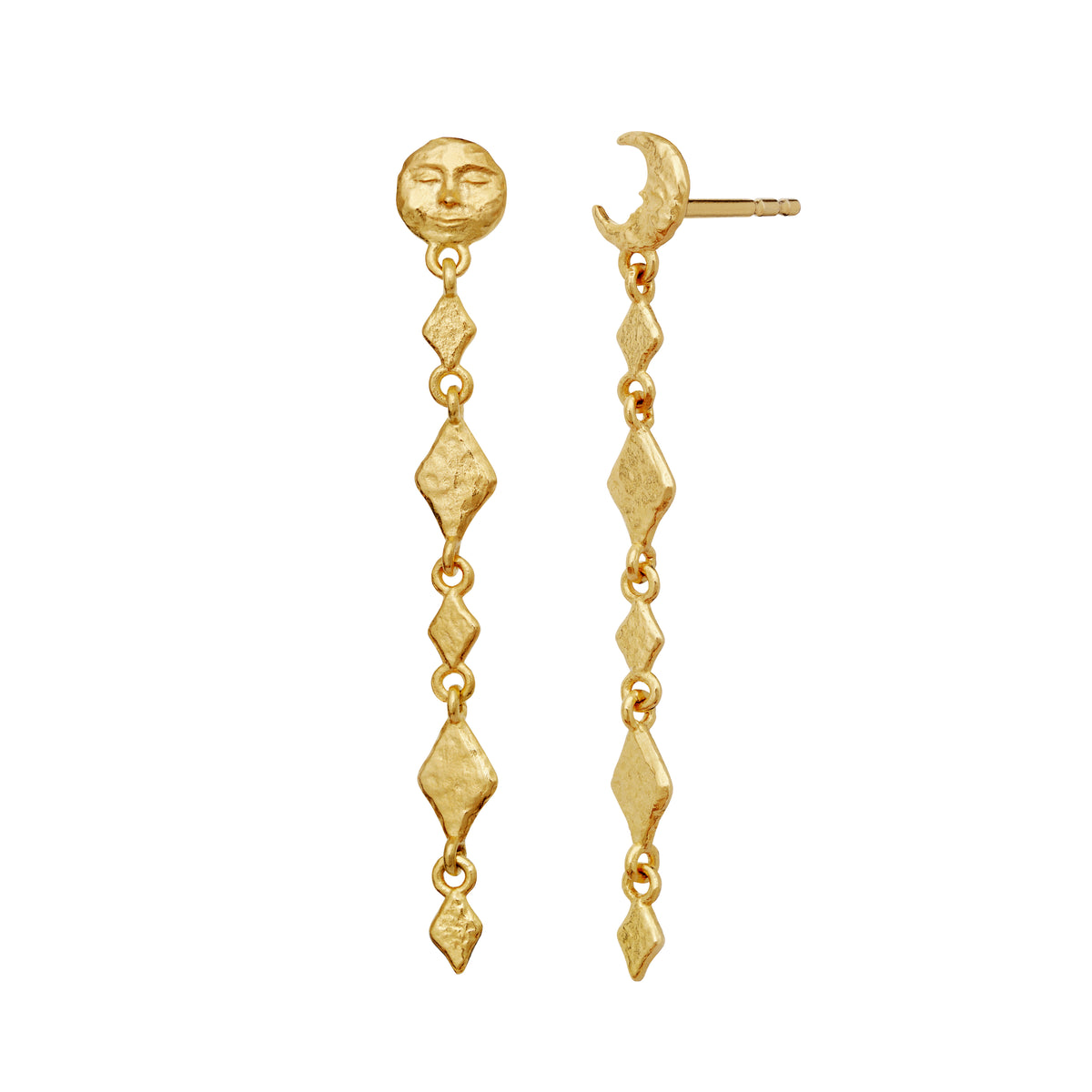 Maansteen Minola vergulde oorbellen met zon- en maanmotief, elegant en gestructureerd. Model 10034a-1