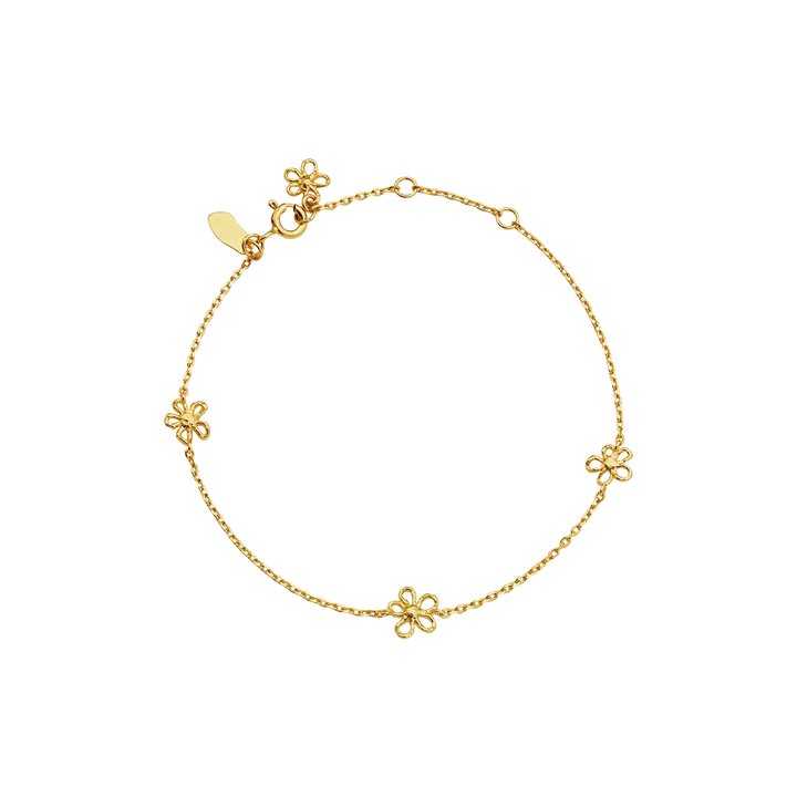 maanesten-salwa-vergulde-armband met bloemen, elegante armband in goud met kleine bloemdetails. Model 8699a-1
