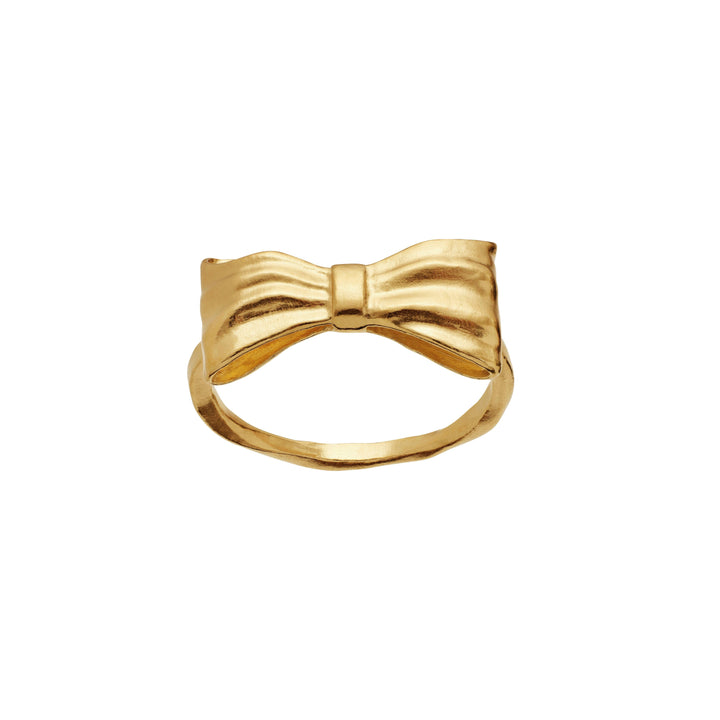 Maanesten Satin Gold Plated Ring Bow heeft een gouden ring met strikdetail, model 4832a-002.
