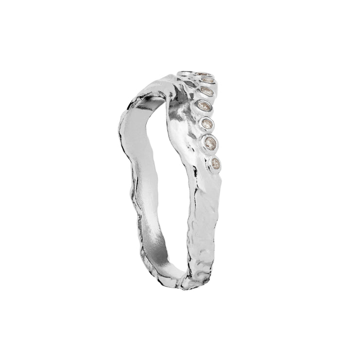 Maansteen Selene zilveren ring met zirkonia, organisch oppervlak en kleine heldere steentjes. Model4866c-001-2