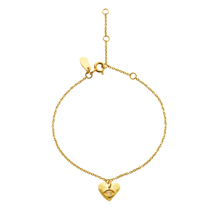 maanesten stacia bracelet toont een elegante armband van verguld metaal met een hartjeshanger en verstelbare ketting. Model 8625a-8625a-1
